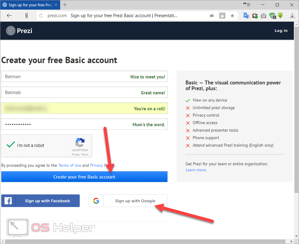 Create your free Basic account
