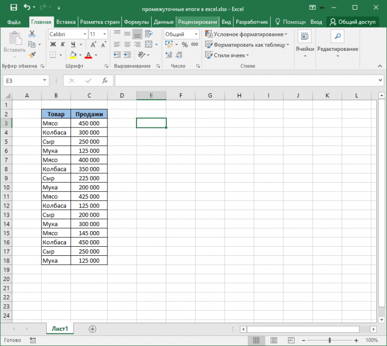 Как сделать промежуточные итоги в excel