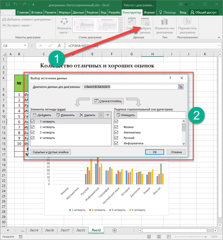 Как изменить диапазон диаграммы в excel